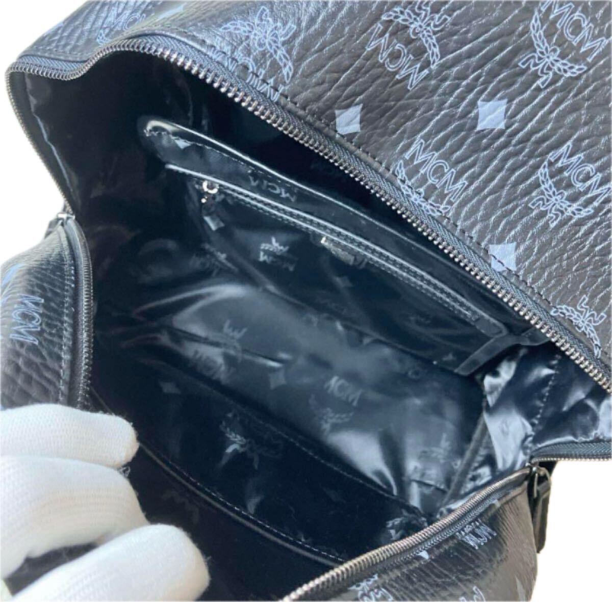 1円~ 正規(guī)品 極美品 MCM エムシーエム オールレザー リュック バックパック ヴィセトス柄 モノグラム スタッズ ブラック 黒 メンズ