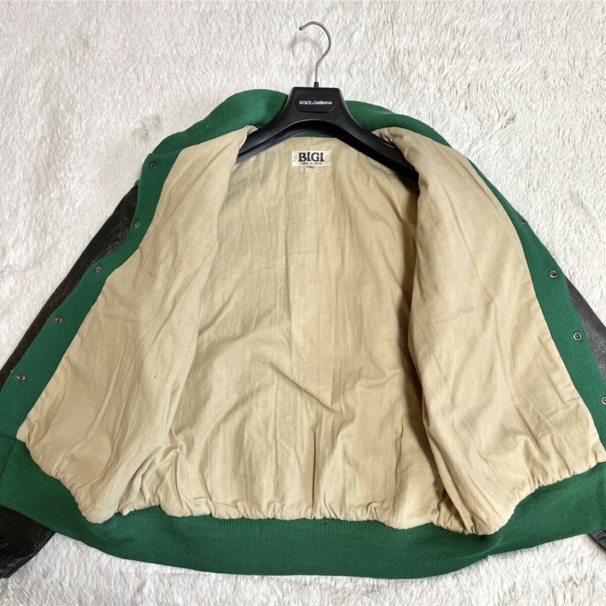 希少 MEN'S BIGI メンズビギ アーチ グリーン レザー スタジャン 本革 レザージャケット ライダース_画像5