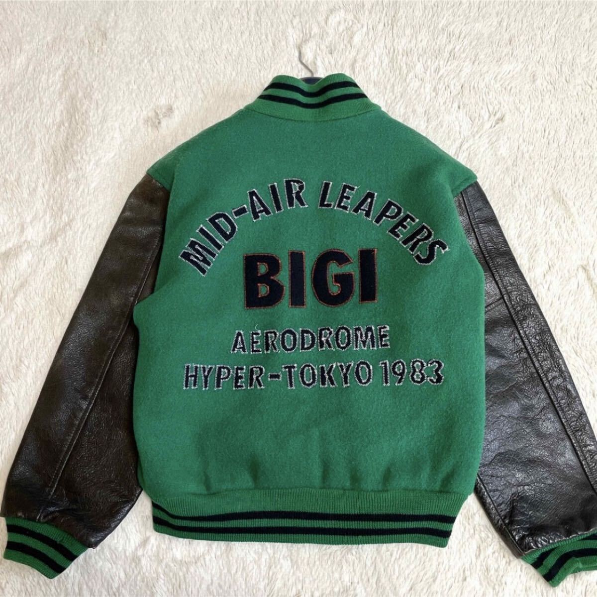 希少 MEN'S BIGI メンズビギ アーチ グリーン レザー スタジャン 本革 レザージャケット ライダース_画像6