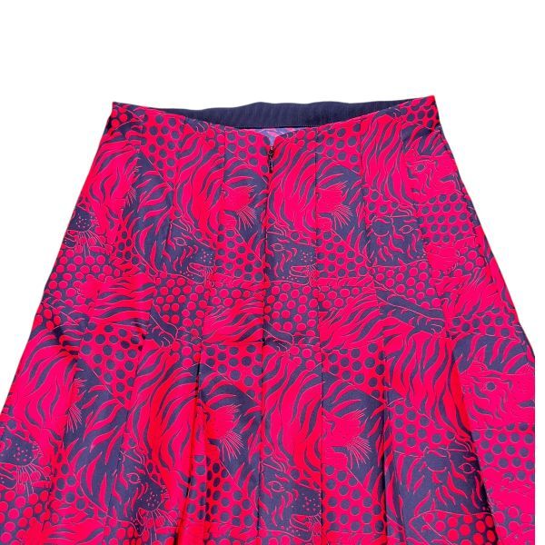 ● グッチ GUCCI スカート フレア 赤 黒 シルク 36 S レディース S5V669