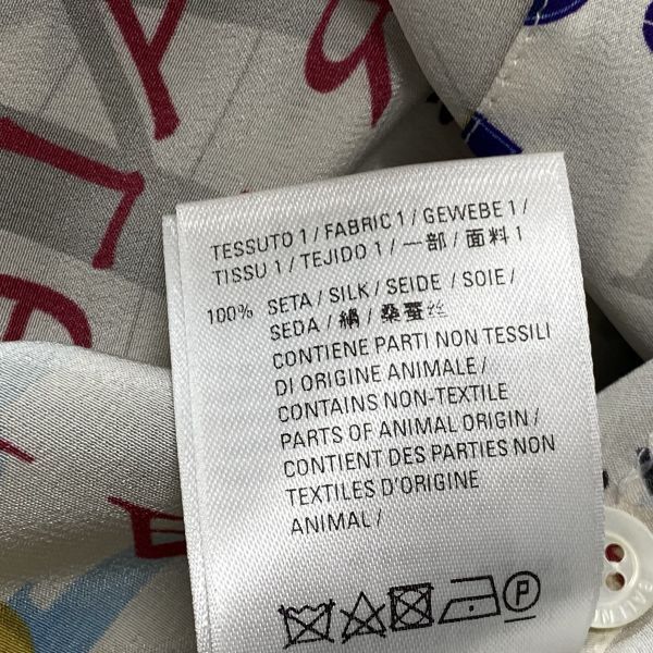 バレンシアガ BALENCIAGA リボンブラウス シャツ マルチカラーロゴプリント タイネック 白 シルク100％ 34 S 7号 レディース S5W053_画像9