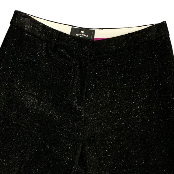 エトロ ETRO パンツ ボトムス ラメ フレア フルレングス 黒 ブラック 40 L 11号 レディース K5Y002_画像2