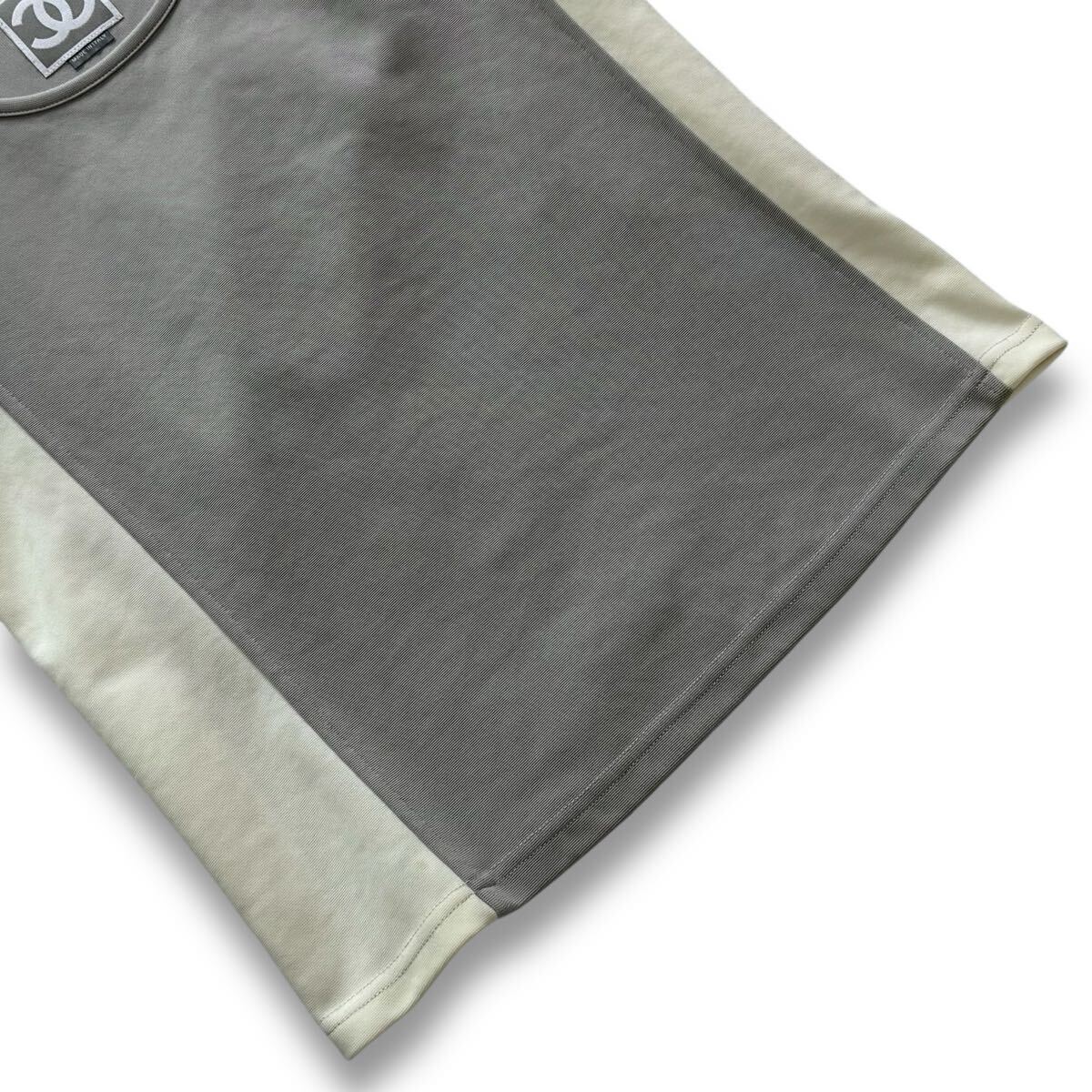 CHANEL シャネル 01P スポーツライン デカロゴ ココマーク タンクトップ ノースリーブ トップス レディース 42 ラバーロゴ グレー_画像6