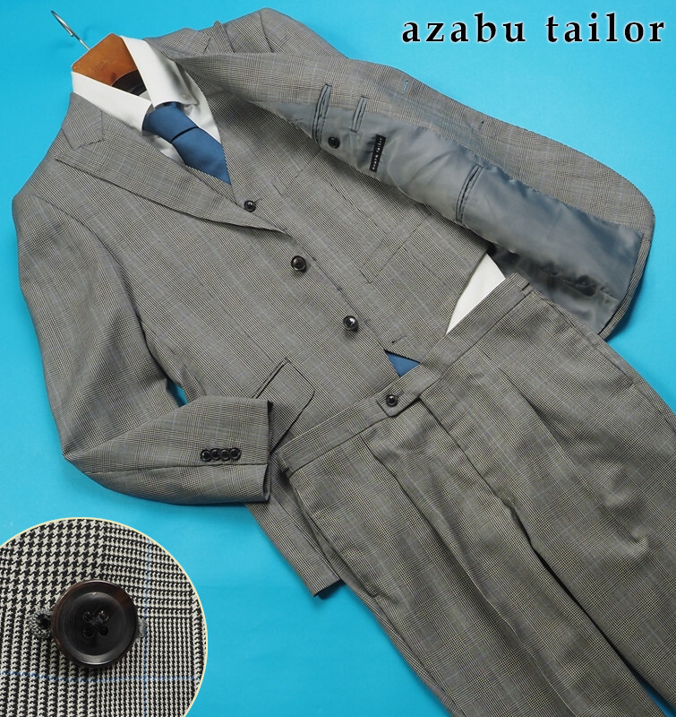 新品サンプル azabu tailor 麻布テーラー 秋冬『GRAND MARQUIS 日本製生地』ウール グレンチェック スリーピーススーツ 46A(A5)灰 0914-046_画像1