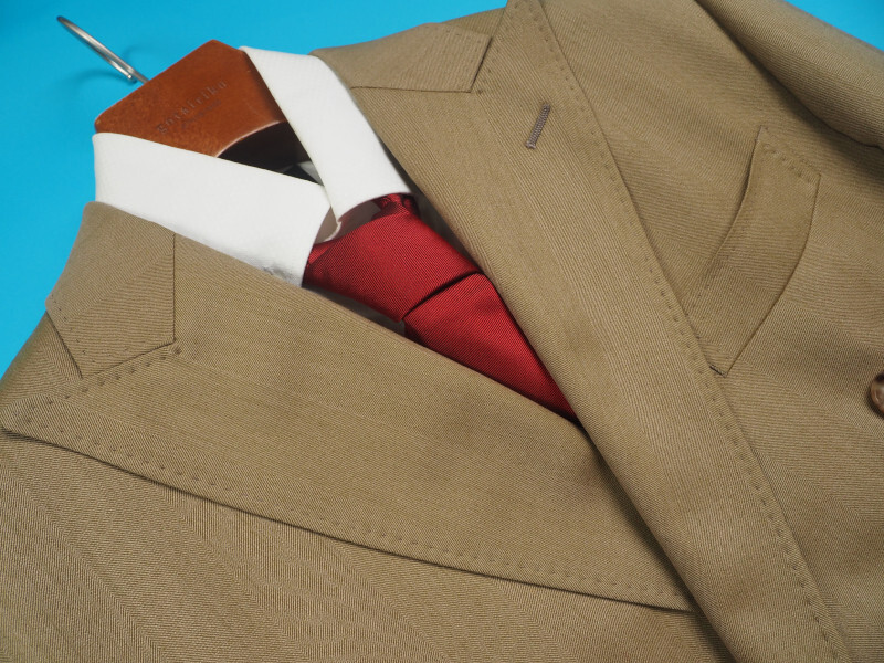 新品サンプル azabu tailor 麻布テーラー 秋冬『Savile Clifford 英国製生地』ヘリンボーン織 ダブル スーツ 46A(A5)ベージュ 0228-163_画像4