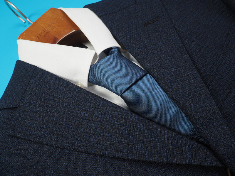 新品サンプル azabu tailor 麻布テーラー 春夏 ウール100% 織柄スーツ 46A(A5)紺 0116-186_画像3