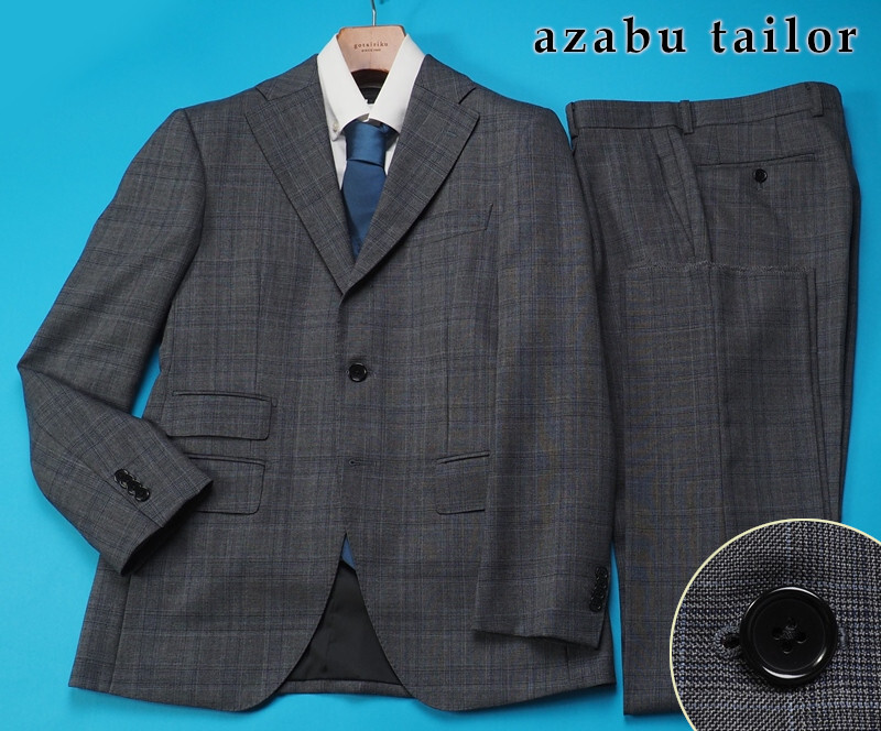 新品サンプル azabu tailor 麻布テーラー 秋冬『GRAND MARQUIS 日本製生地』ウール100% グレンチェック柄 スーツ 46A(A5)灰 0727-180_画像1