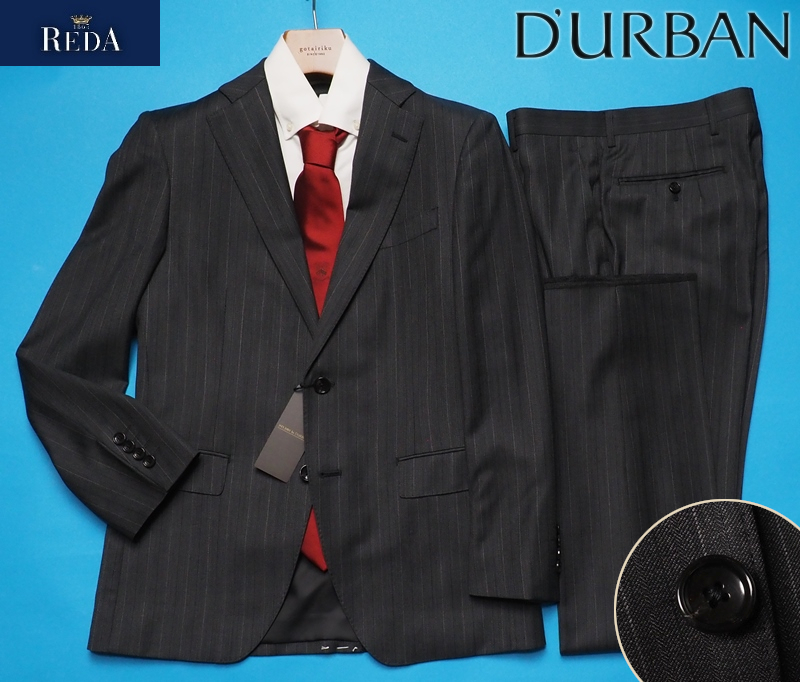 新品 STUDIO by DURBAN ダーバン 秋冬総裏『REDA 伊製生地 Super110'S SILKY EFFECT』ストライプ スーツAB4濃灰(97) 0400023_画像1