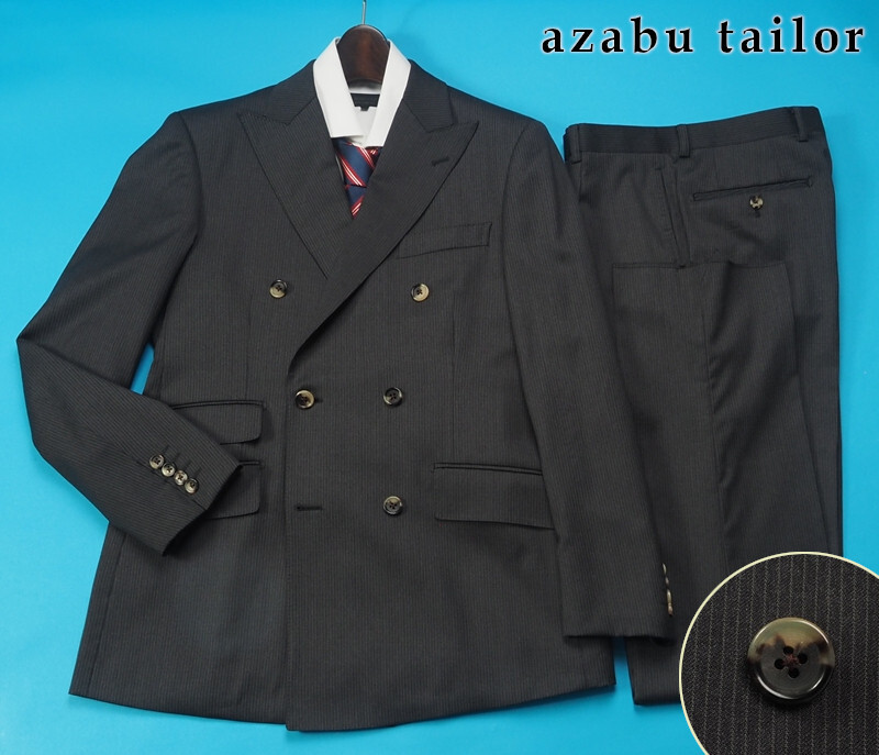 新品サンプル azabu tailor 麻布テーラー 秋冬『comero イタリア製生地』ウール100% ダブルブレスト スーツ 46A(A5)灰 0902-101_画像1