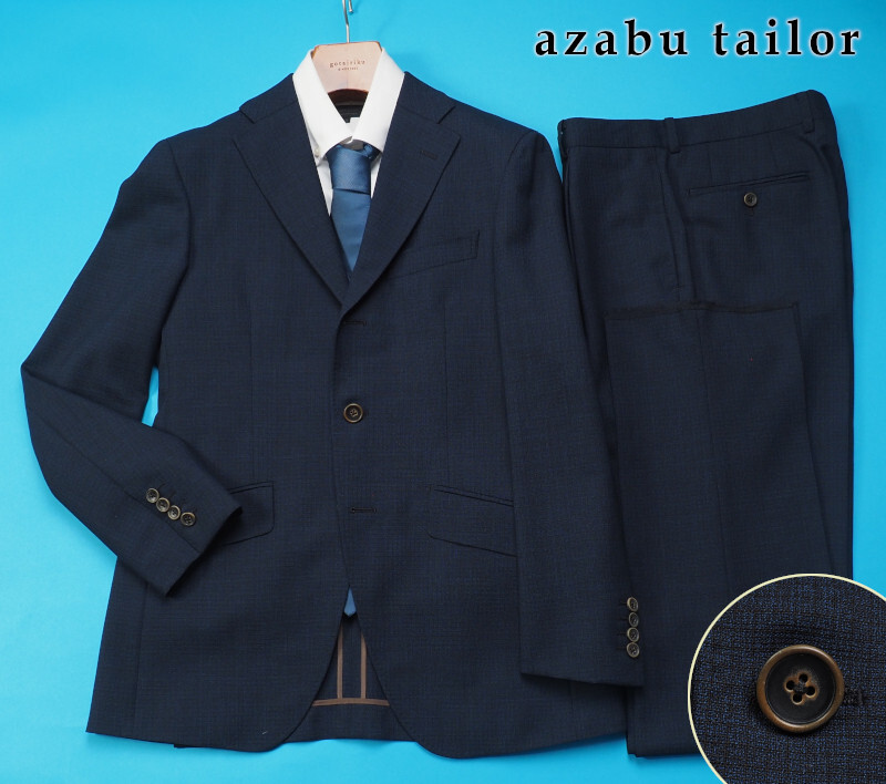 新品サンプル azabu tailor 麻布テーラー 春夏 ウール100% 織柄スーツ 46A(A5)紺 0116-186_画像1