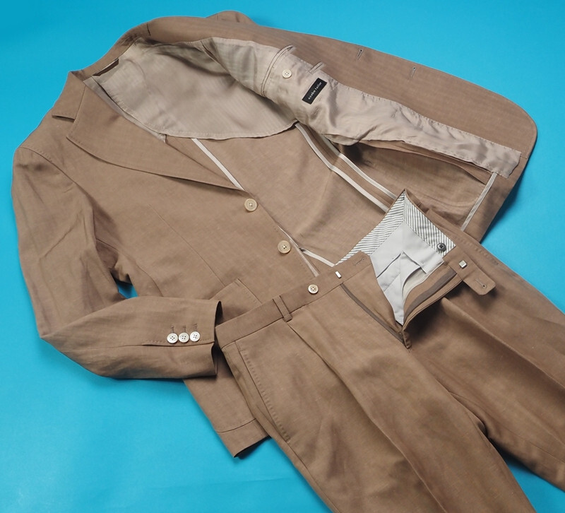 新品サンプル azabu tailor 麻布テーラー 春夏『CANONICO カノニコ 伊製生地』ウール/麻 シャドー スーツ 46A(A5)ベージュ 0319-150_画像2