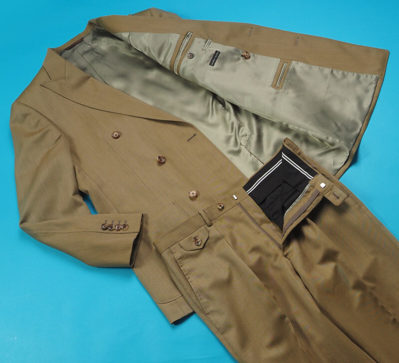 新品サンプル azabu tailor 麻布テーラー 秋冬『Savile Clifford 英国製生地』ヘリンボーン織 ダブル スーツ 46A(A5)ベージュ 0228-163_画像2