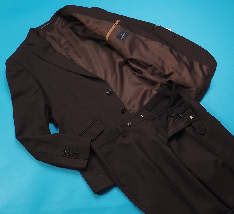 新品8.6万円 大手百貨店展開 秋冬『Gledhill ジョンフォスター 英国製生地』ウール100% シャドーストライプ スーツA6茶(E) 1201081_画像3