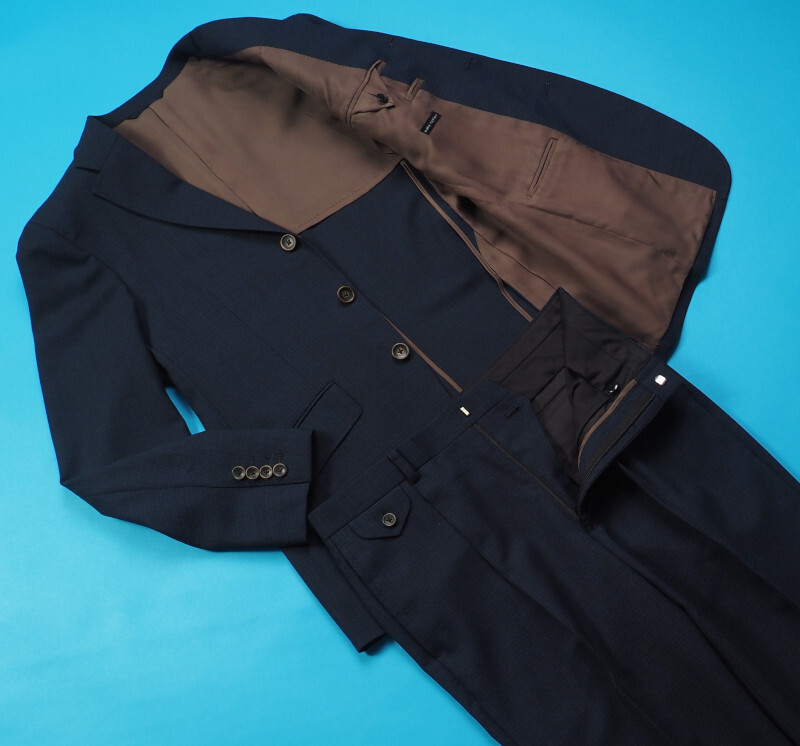 新品サンプル azabu tailor 麻布テーラー 春夏 ウール100% 織柄スーツ 46A(A5)紺 0116-186_画像2
