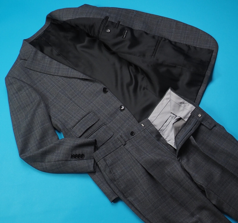 新品サンプル azabu tailor 麻布テーラー 秋冬『GRAND MARQUIS 日本製生地』ウール100% グレンチェック柄 スーツ 46A(A5)灰 0727-180_画像2