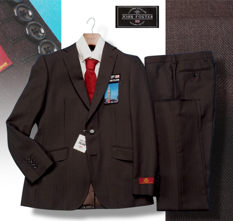 新品8.6万円 大手百貨店展開 秋冬『Gledhill ジョンフォスター 英国製生地』ウール100% シャドーストライプ スーツA6茶(E) 1201081_画像1