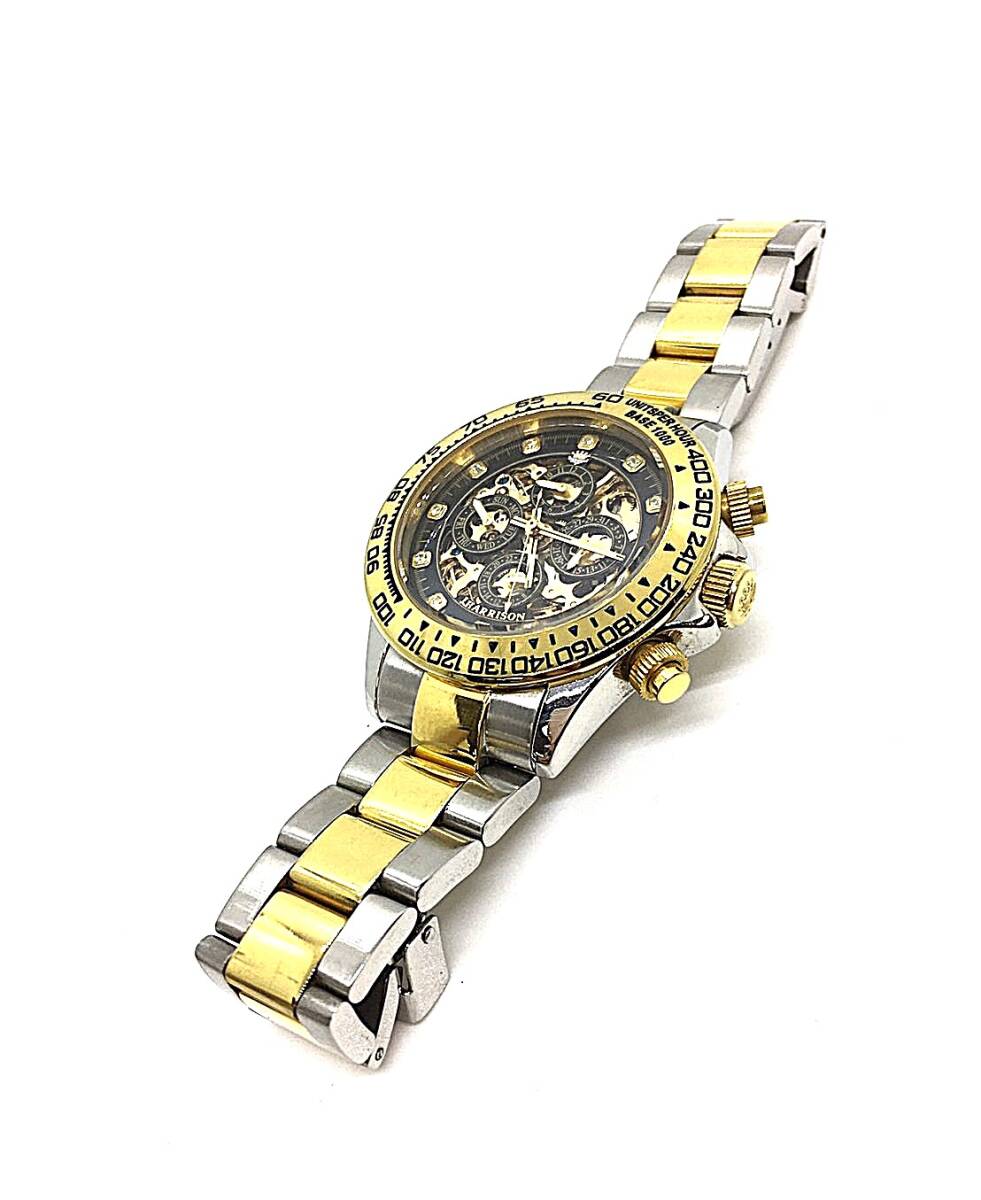 ◆1円◆ J.HARRISON ジョンハリソン 腕時計JH-003 クロノグラフ ゴールド 黒文字盤 メンズ ブランド 稼働品_画像2