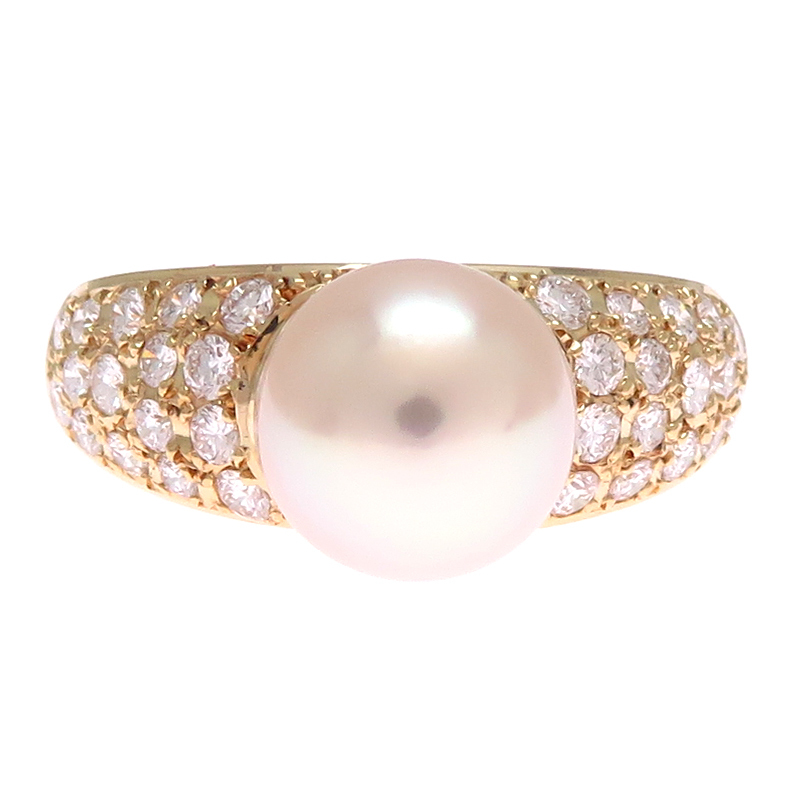 ［飯能本店］MIKIMOTO ミキモト 約8.5ｍｍ パール ダイヤモンド リング・指輪 K18イエローゴールド 11.5号 レディース DH89981_画像4