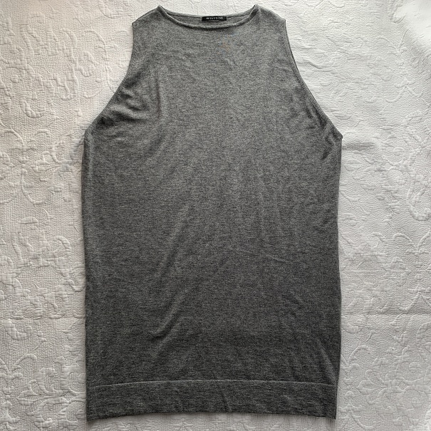 美品 ミズイロインド mizuiro-ind ニット ノースリーブ チュニック ワンピース コクーン ロング ベスト グレー Fフリー レディース_画像2