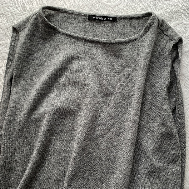 美品 ミズイロインド mizuiro-ind ニット ノースリーブ チュニック ワンピース コクーン ロング ベスト グレー Fフリー レディース_画像5