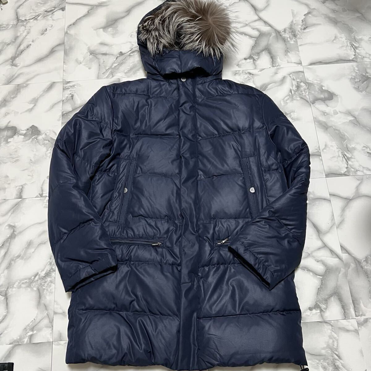 未使用級●希少XL! アレグリ allegri ダウンコート ジャケット 3way フォックスファー フード着脱可 ヘリンボーン 肉厚 極暖 LL ネイビー_画像2