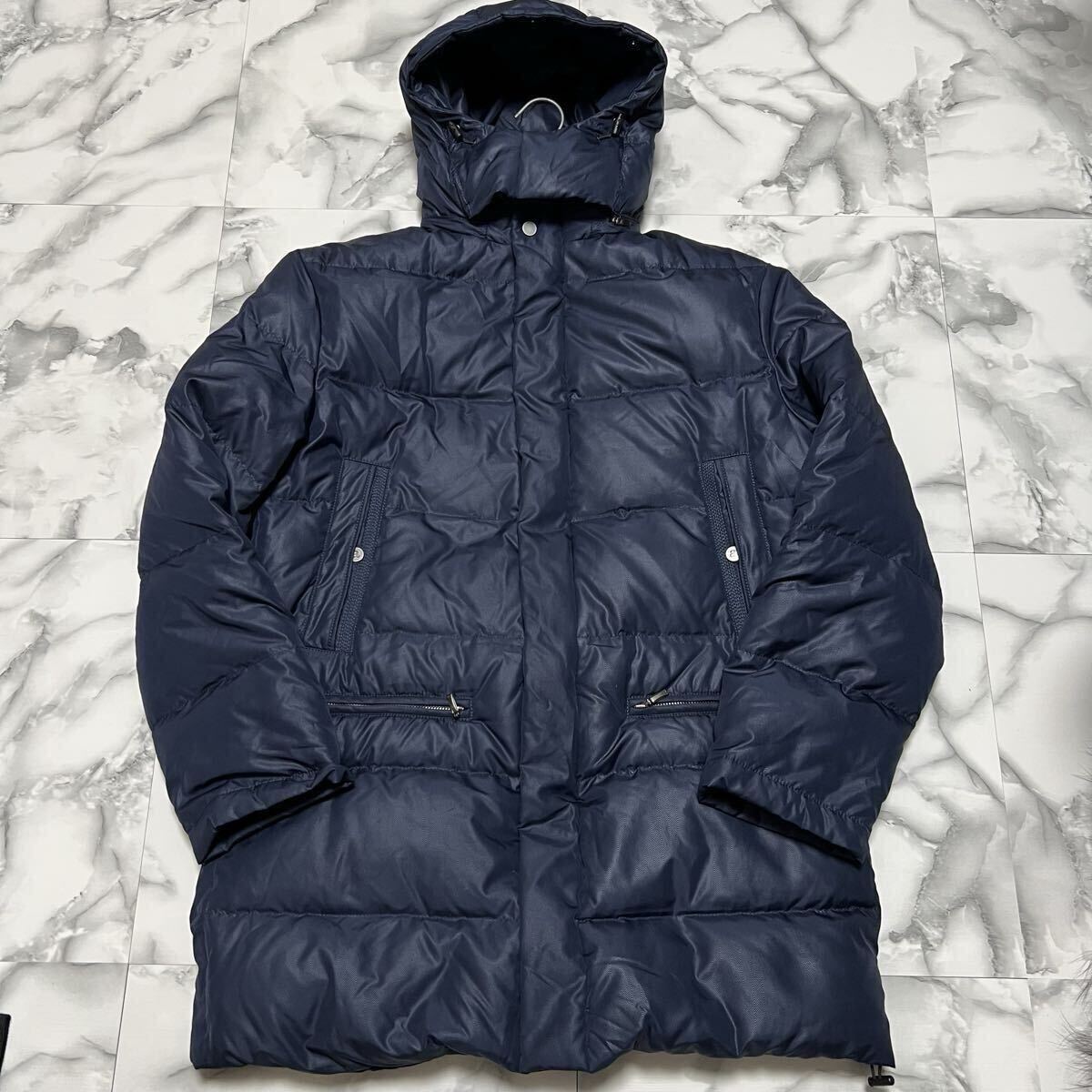 未使用級●希少XL! アレグリ allegri ダウンコート ジャケット 3way フォックスファー フード着脱可 ヘリンボーン 肉厚 極暖 LL ネイビー_画像3