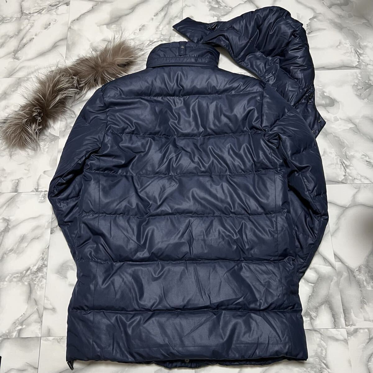 未使用級●希少XL! アレグリ allegri ダウンコート ジャケット 3way フォックスファー フード着脱可 ヘリンボーン 肉厚 極暖 LL ネイビー_画像5