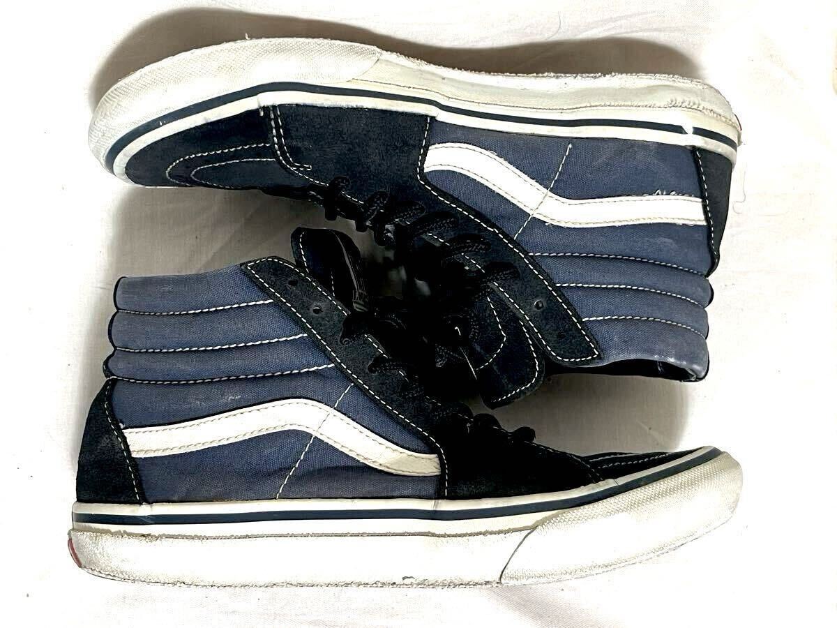 90s VANS замша × парусина skate высокий спортивные туфли 8 дюймовый - ikatto Vintage Vans черный × темно-синий SK8ske высокий 26cm