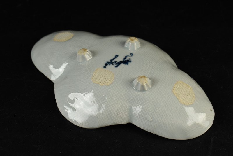 【蔵A3487】染付　菱繋幾何学文様　扁形型皿　平向付　五客　共箱_画像6