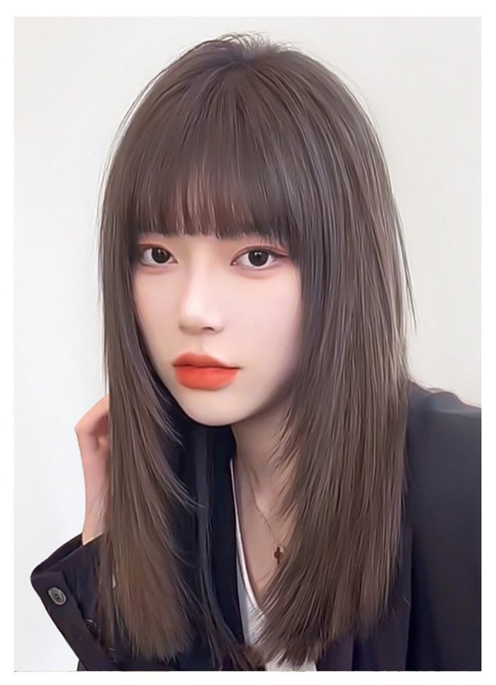 ウィッグ セミロング ストレート ミディアム フルウィッグ ロリータ コスプレ 女性 小顔 自然 ネット付き アッシュブラウン_画像5