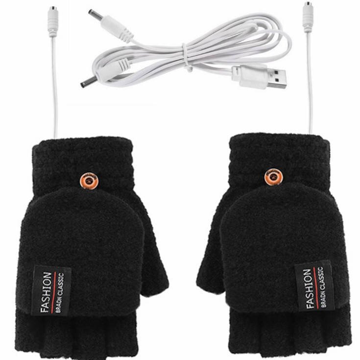 電熱グローブ ヒーター付き USB給電式 両面発熱 電熱 手袋 柔らかい フード付き 指切り 2way 男女兼用_画像2