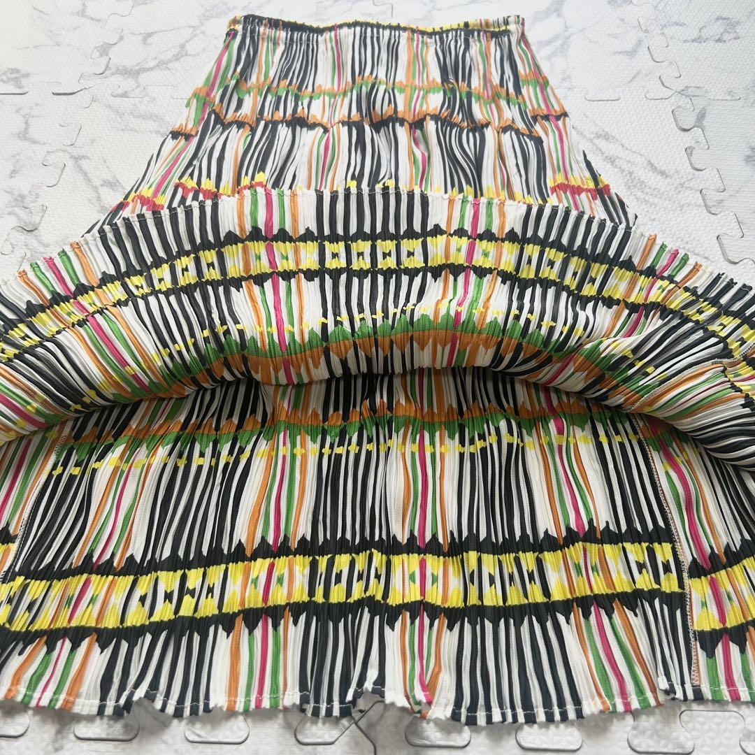 希少◎ PLEATSPLEASE プリーツプリーズ ISSEY MIYAKE イッセイミヤケ マルチカラー 波プリーツ ロングスカート カラフル 3 ストレッチ性 _画像6