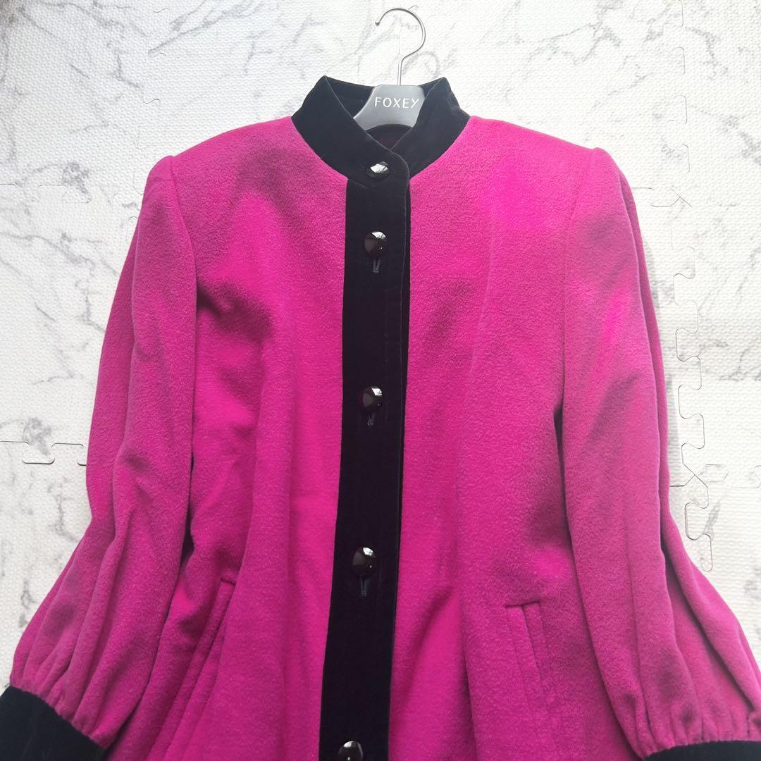 希少◎着丈114cm!! Yves Saint Laurent イヴサンローラン ヴィンテージ ロングコート ベルベット フレア ベロア 高級感 レトロ ピンク 黒_画像3