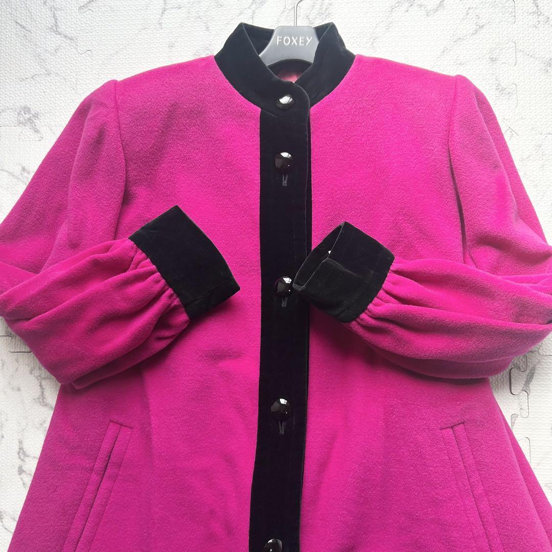 希少◎着丈114cm!! Yves Saint Laurent イヴサンローラン ヴィンテージ ロングコート ベルベット フレア ベロア 高級感 レトロ ピンク 黒_画像4