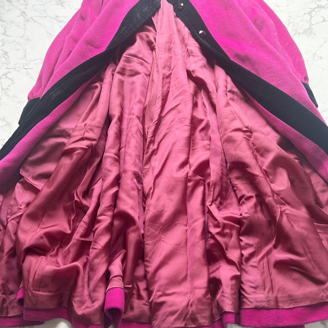 希少◎着丈114cm!! Yves Saint Laurent イヴサンローラン ヴィンテージ ロングコート ベルベット フレア ベロア 高級感 レトロ ピンク 黒_画像7