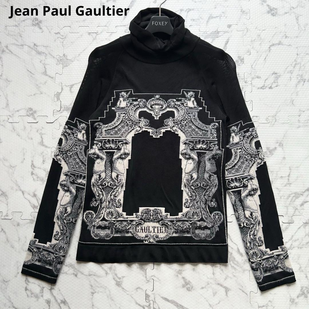 希少◎Jean Paul Gaultier MAILLE FEMME ジャンポールゴルチエ パワーネット 総柄ニット 刺繍 ヴィンテージ トップス ロゴ エンジェル 天使_画像1