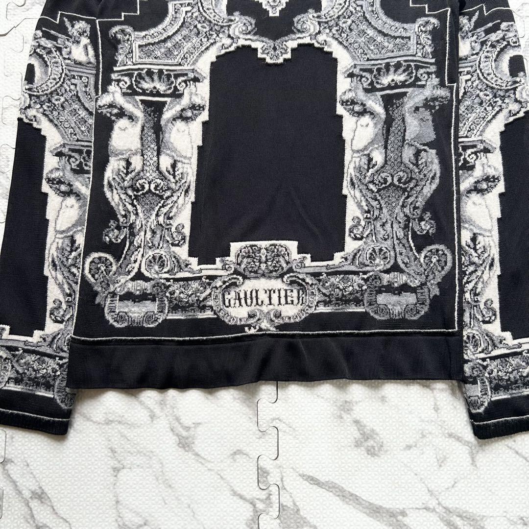 希少◎Jean Paul Gaultier MAILLE FEMME ジャンポールゴルチエ パワーネット 総柄ニット 刺繍 ヴィンテージ トップス ロゴ エンジェル 天使_画像3