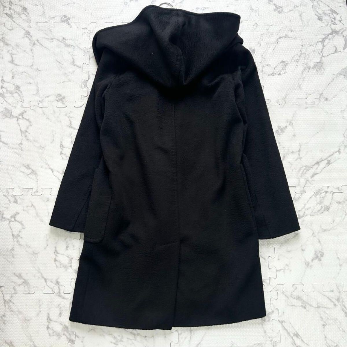 極美品◎定価45万!! MaxMara マックスマーラ リアルト RIALTO キャメル100% フーデットコート ウールコート 白タグ 最高級 40 L相当 黒_画像7