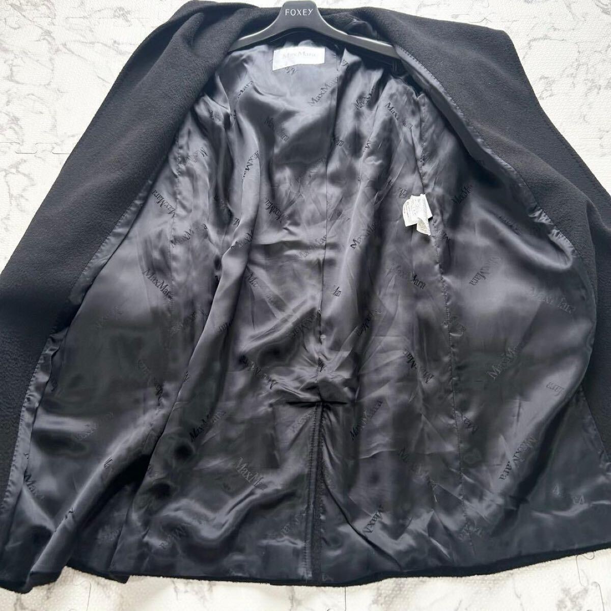 極美品◎定価45万!! MaxMara マックスマーラ リアルト RIALTO キャメル100% フーデットコート ウールコート 白タグ 最高級 40 L相当 黒_画像8