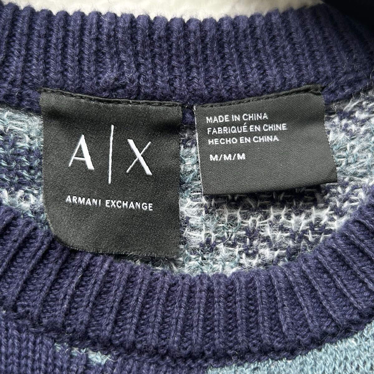 美品/L相当●ARMANI EXCHANGE アルマーニ エクスチェンジ ニット セーター モヘヤ ウール カモフラ柄 迷彩柄 ネイビー メンズ_画像9