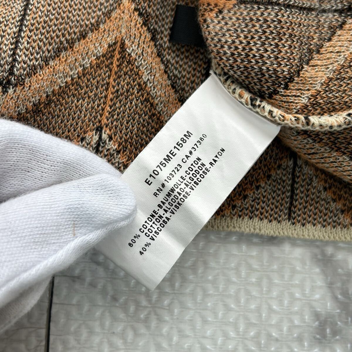 美品/L相当●EMPORIO ARMANI エンポリオ アルマーニ ニット セーター Vネック コットン 幾何学柄 ブラウン系 メンズ 48_画像9