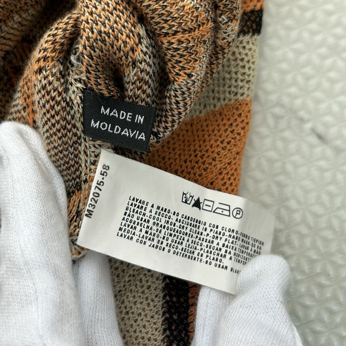 美品/L相当●EMPORIO ARMANI エンポリオ アルマーニ ニット セーター Vネック コットン 幾何学柄 ブラウン系 メンズ 48_画像10