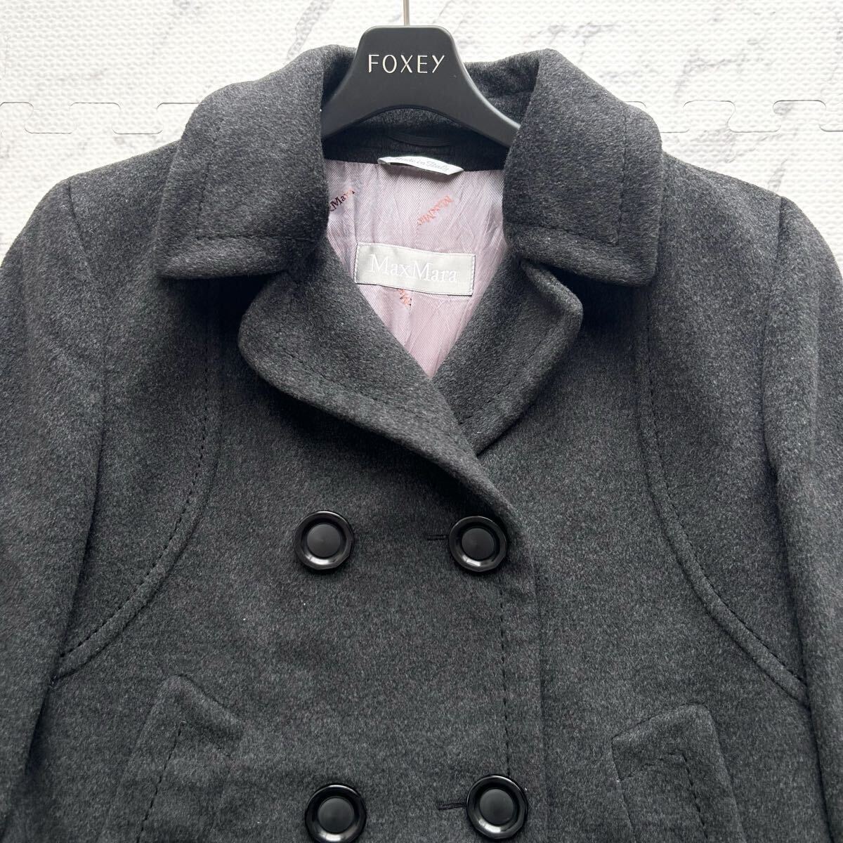 美品/XLサイズ●MaxMara マックスマーラ Pコート ジャケット ウール ダブル グレー 大きいサイズ 銀タグ レディース 42_画像2