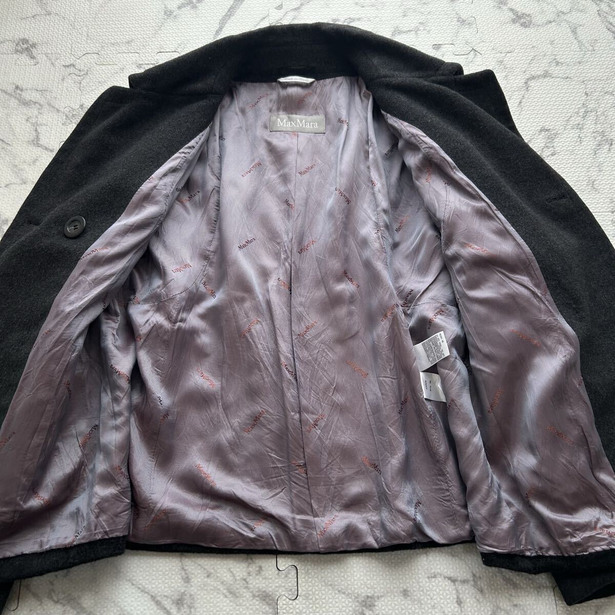 美品/XLサイズ●MaxMara マックスマーラ Pコート ジャケット ウール ダブル グレー 大きいサイズ 銀タグ レディース 42_画像4