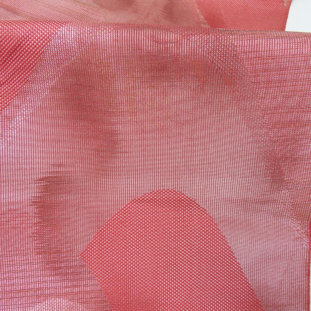 中古 名古屋帯 八寸 正絹(金銀糸除く) ピンク系 シルバー 松葉仕立て 六通柄 モダン 和装 呉服 和服 きもの レディース 女性_画像7