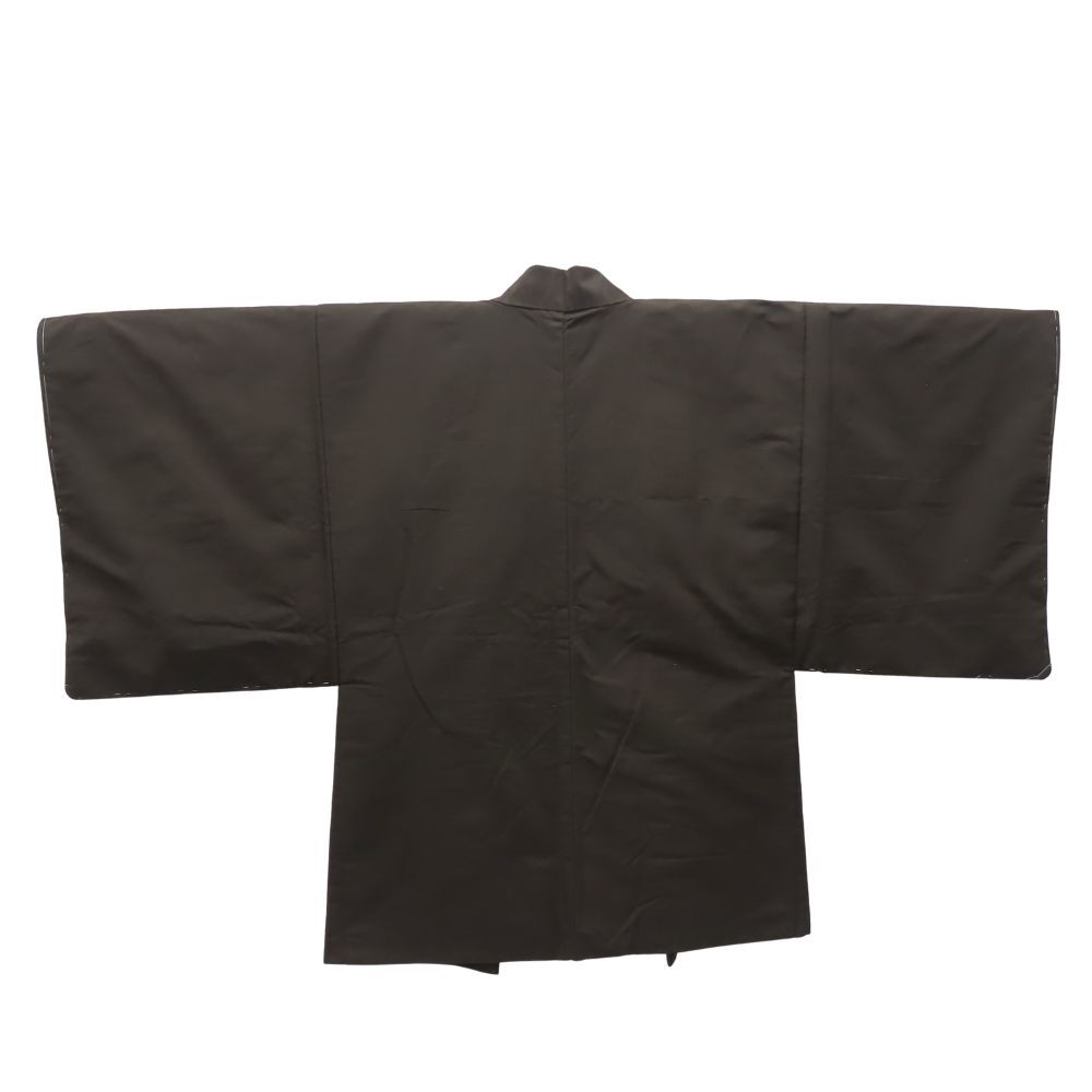 中古 羽織 正絹 ポリエステル こげ茶 裏地あり しつけ糸あり 紬 和装 呉服 和服 きもの メンズ 男性_画像2