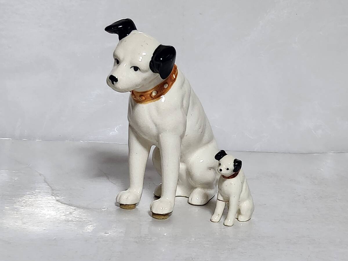 ９４　昭和レトロ　ビクター　ニッパー犬　陶器製　人形　2個セット_画像1