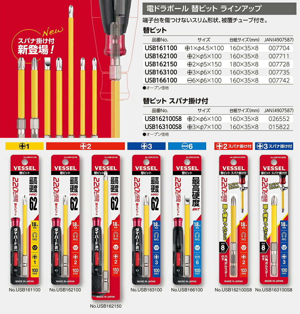 〈ベッセル〉電ドラボール220USB替えビット +2x150mm　USB162150　JAN：4907587007728_画像2