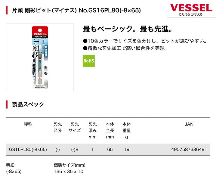 〈ベッセル〉段付剛彩ビット　GS16PL80　【オススメ】　JAN：4907587336491_画像2