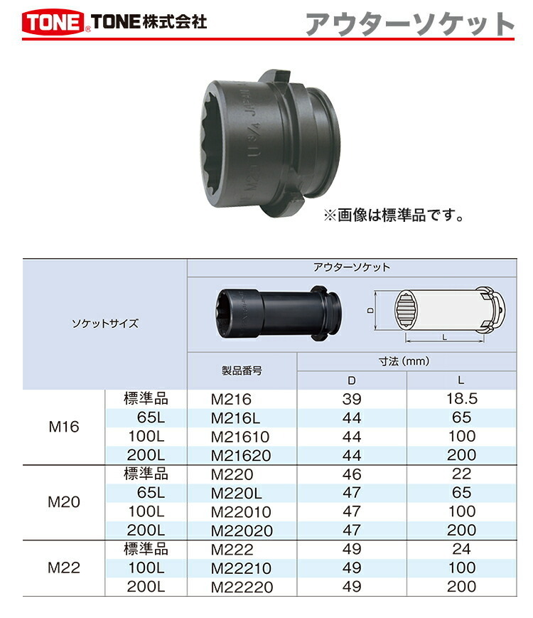 100円クーポン★〈トネ〉　シャーレンチ用　アウターソケット　M216L